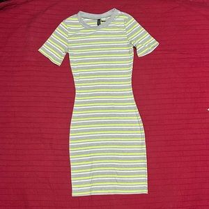 Neon Green Striped Bodycon H&M Dress